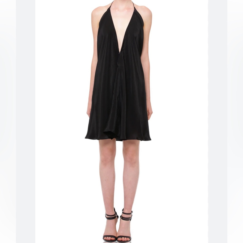 Fame and Partners Black Satin Neck Detail Dress